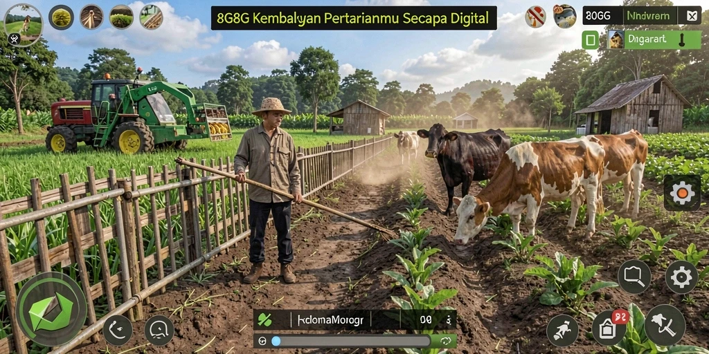 Screenshot gameplay 8G8G yang menunjukkan aktivitas bertani.