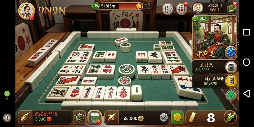 Screenshot gameplay 9N9N menampilkan level Mahjong yang menantang dan visual menarik.