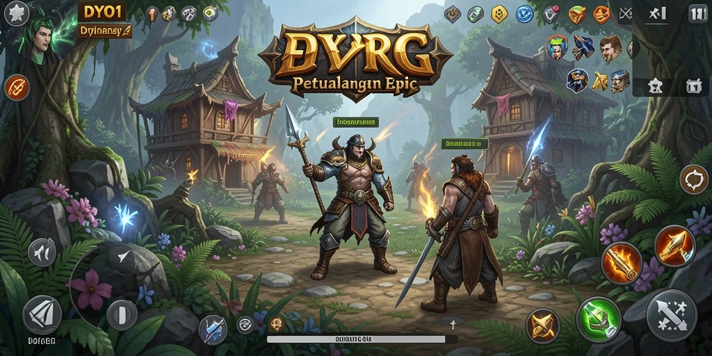 Tampilan gameplay DYO1 yang seru dengan aksi pertarungan RPG.