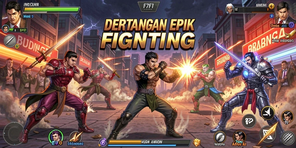 Screenshot gameplay F7F7 menunjukkan pertarungan intens dengan karakter yang beraksi.