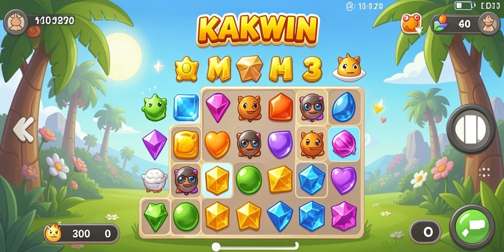 Tampilan gameplay KAKWIN dengan grafis Match-3 yang menarik.