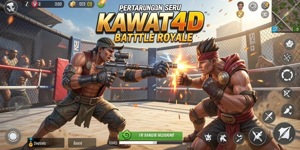 Screenshot KAWAT4D menampilkan aksi seru dalam pertempuran Battle Royale.
