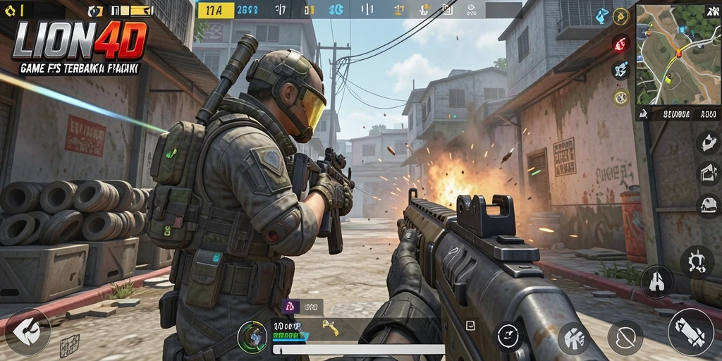 Screenshot gameplay LION4D menampilkan aksi tembak-menembak yang mendebarkan.