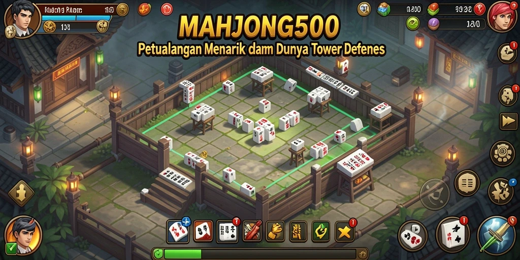 Tampilan gameplay seru dari MAHJONG500 dalam mode Tower Defense.