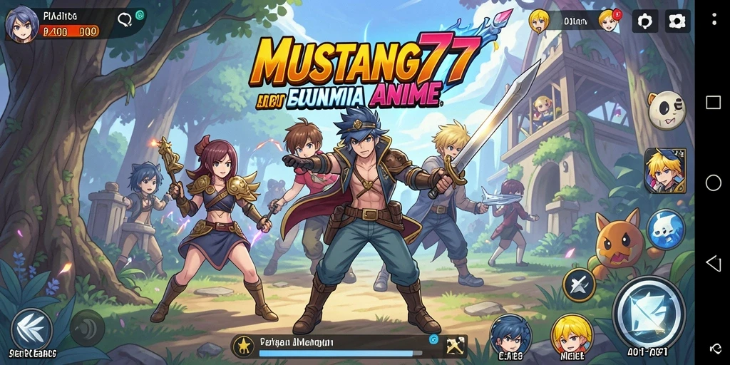 Tampilan gameplay MUSTANG77 dengan karakter anime yang beraksi.