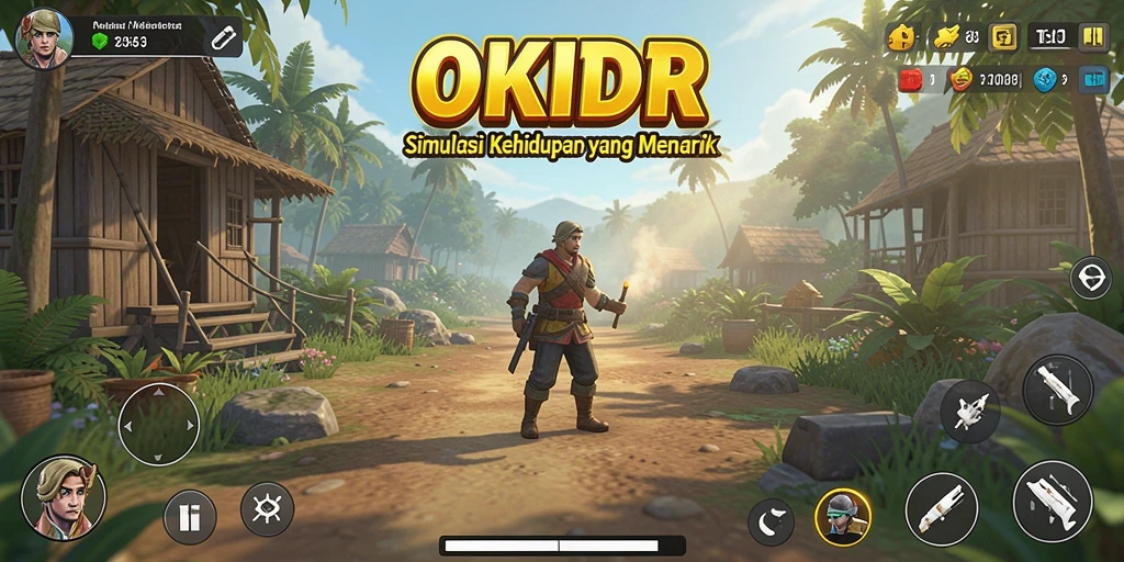 Screenshot gameplay OKIDR menunjukkan interaksi sosial dan pengelolaan kehidupan sehari-hari.