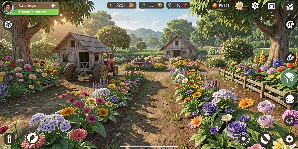 Tampilan gameplay PG11 yang menakjubkan dengan aktivitas bertani.