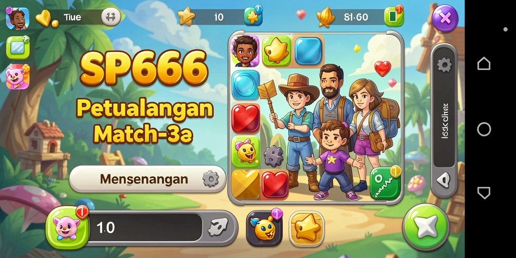 Screenshot gameplay SP666 menunjukkan keseruan mencocokkan permata berwarna.