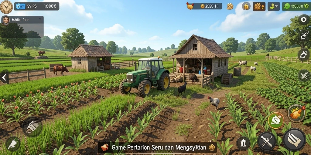 Screenshot gameplay SVIP6 menampilkan keseruan bertani.