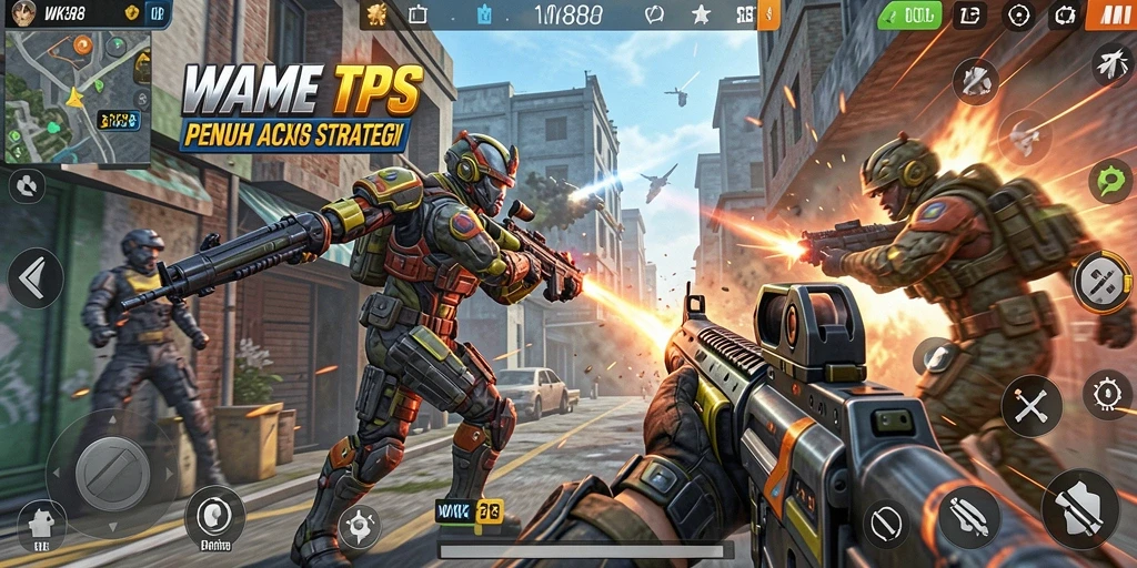 Tangkapan layar gameplay WK888 dengan aksi seru dalam pertempuran TPS.